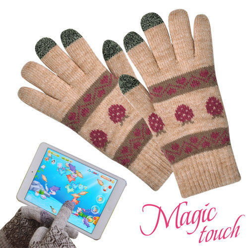 【Magic Touch】第三代保暖電容式螢幕觸控手套(草莓卡其22cm)