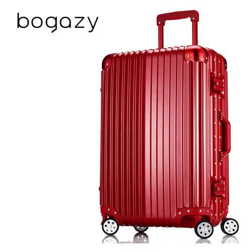 【Bogazy】迷幻森林 24吋鋁框PC鏡面行李箱(金屬紅)