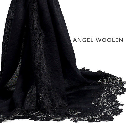 【Angel Woolen】珍藏蕾絲(神秘黑) 印度手工蕾絲喀什米爾羊毛披肩