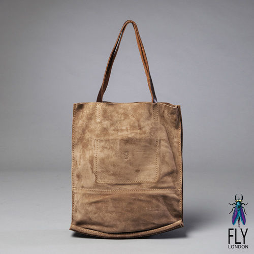 Fly London -簡單愛 反毛皮雙袋口A4購物包 - 淺沙棕
