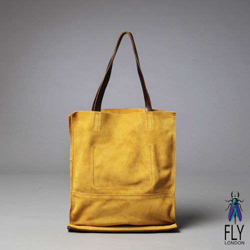 Fly London -簡單愛 反毛皮雙袋口A4購物包 - 麂雅黃