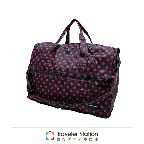 《Traveler Station》HAPI+TAS 摺疊圓形旅行袋(小)新款-166黑底粉紅圓點