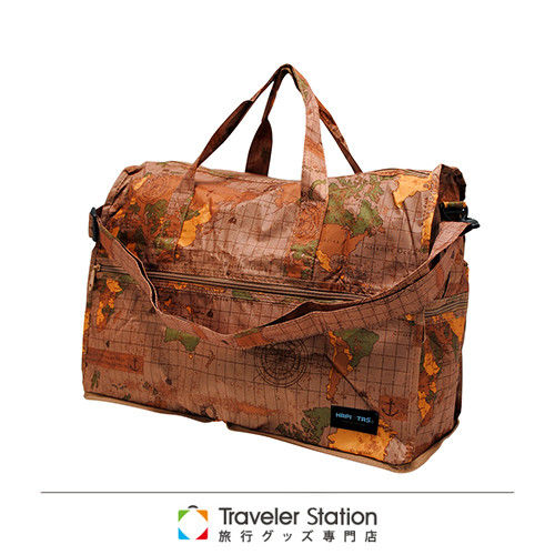 《Traveler Station》HAPI+TAS 摺疊圓形旅行袋(小)新款-160米色世界地圖