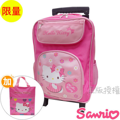 【Hello Kitty凱蒂貓】書包+補習袋-花漾三段式拉桿款(粉色)