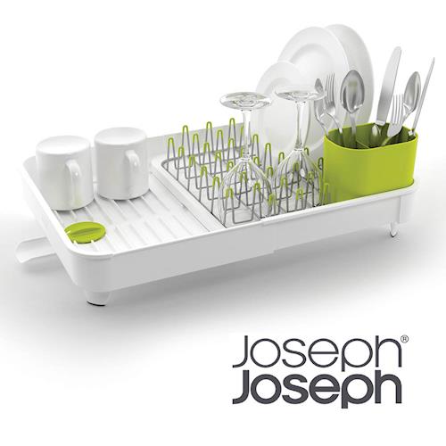 《Joseph 英國創意餐廚》可延伸杯碗盤瀝水組(白綠)