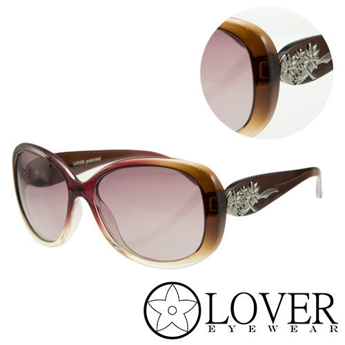 【Lover】精品橢圓粗框咖啡桃紅太陽眼鏡(9322-C03)