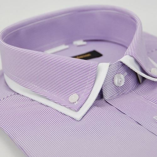 【金安德森】紫色條紋雙領窄版短袖襯衫