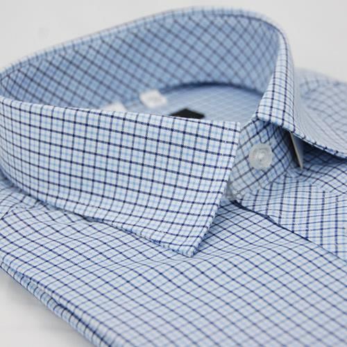 【金安德森】藍色交錯格紋窄版短袖襯衫