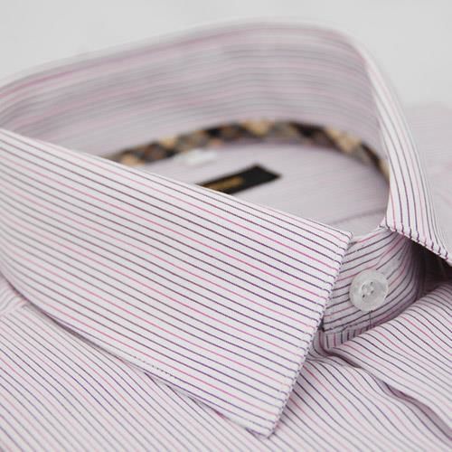 【金安德森】經典格紋繞領紫粉條紋短袖襯衫