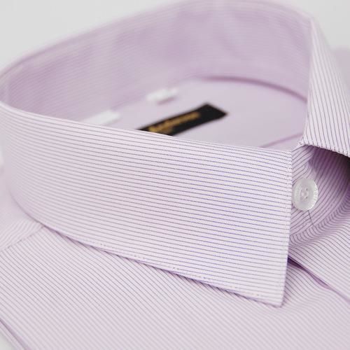 【金安德森】粉色底紫細紋仿絲質長袖襯衫