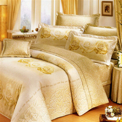 艾莉絲-貝倫 香榭玫瑰-雙人加大六件式(100%純棉)鋪棉床罩組(米黃色)