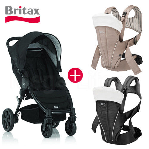 Britax-B-Agile單手收四輪手推車(黑)+省力多功能背巾(二色)