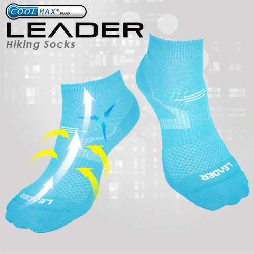 【LEADER】COOLMAX 運動專用薄型除臭機能襪 女款(水藍)