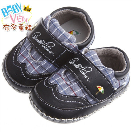 《布布童鞋》ArnoldPalmer雨傘牌潮流格紋黑色寶寶學步鞋(13~15.5公分)MAN252D