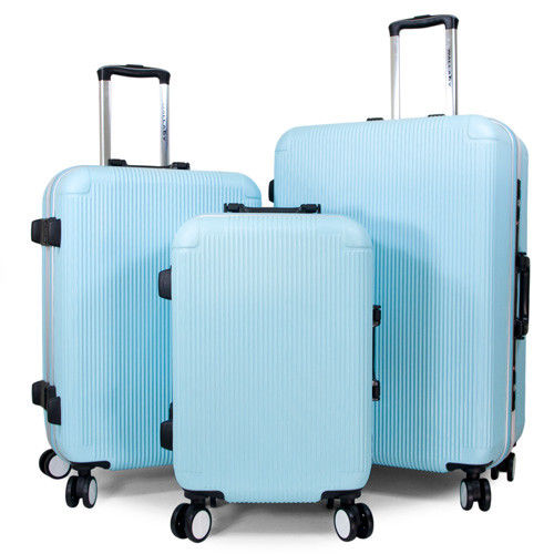 【WALLABY】20+24+28吋直條紋ABS鋁框行李箱/高光藍(HTX-1503-20+24+28BL)