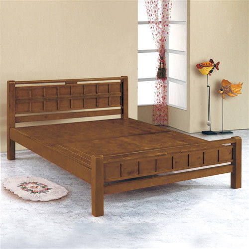 【時尚屋】[G16]方格6尺樟木色加大雙人床架G16-072-6不含床頭櫃-床墊