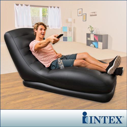 【INTEX】黑色潮流單人加長充氣沙發椅 (68585)-行動