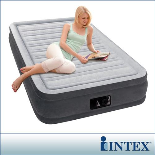 【INTEX】豪華型橫條內建電動幫浦充氣床-單人加大-寬99cm (67765)-行動