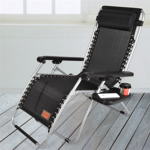 【LIFECODE】特斯林透氣無限段折疊躺椅-附置物杯架 (黑色)-行動