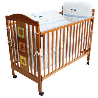 【美國 L.A. Baby】維吉尼亞嬰兒中床-優惠組合(嬰兒床+100%純棉七件式嬰兒寢具組)