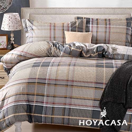 HOYACASA 英倫經典 加大四件式純棉兩用被床包組