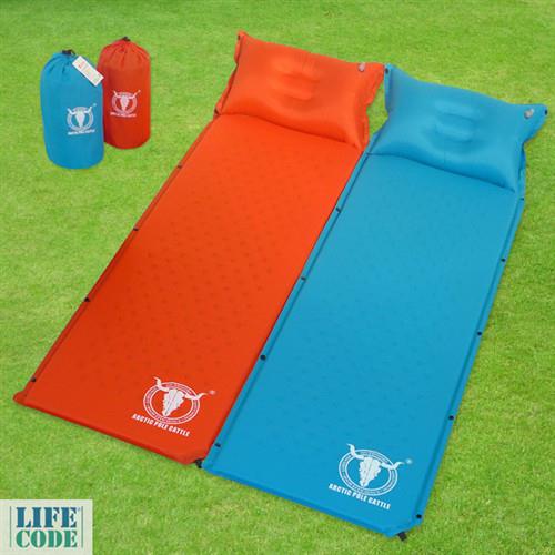 APC 可拼接自動充氣睡墊-帶自充式頭枕-厚2.5cm-藍色/桔紅色 (2入組)