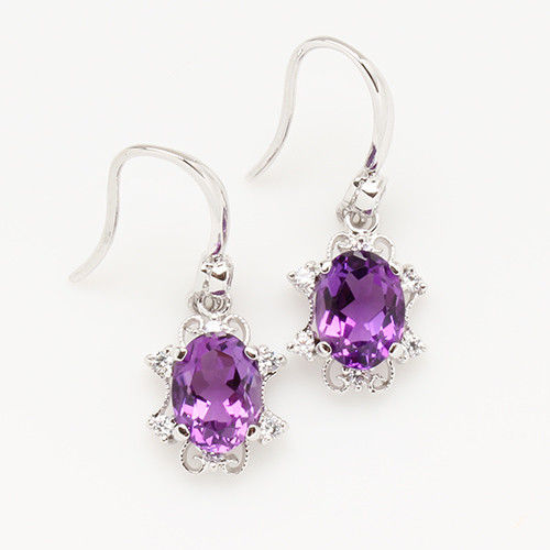 【寶石方塊】山明水秀天然紫水晶耳環-925銀飾