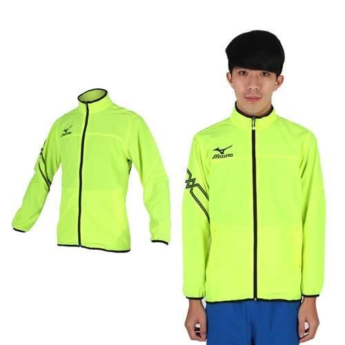 【MIZUNO】男休閒平織外套- 訓練 健身 路跑 風衣外套 美津濃 螢光黃黑