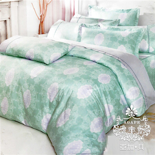 【AGAPE亞加‧貝】《MIT台灣製-夢幻蕾絲-綠》100%精梳純棉標準雙人5尺六件式鋪棉兩用被床罩組(獨家私花)