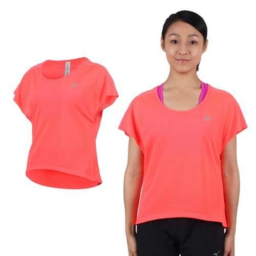 【NEWBALANCE】女短袖T恤-紐巴倫 上衣 慢跑 路跑 休閒 瑜珈 螢光橘  100%聚酯纖維