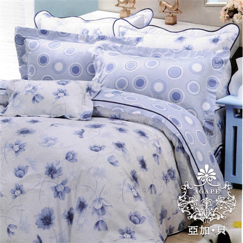 【AGAPE亞加‧貝】《MIT台灣製-花園天堂-藍》100%精梳純棉標準雙人5尺八件式鋪棉兩用被床罩組(獨家私花)