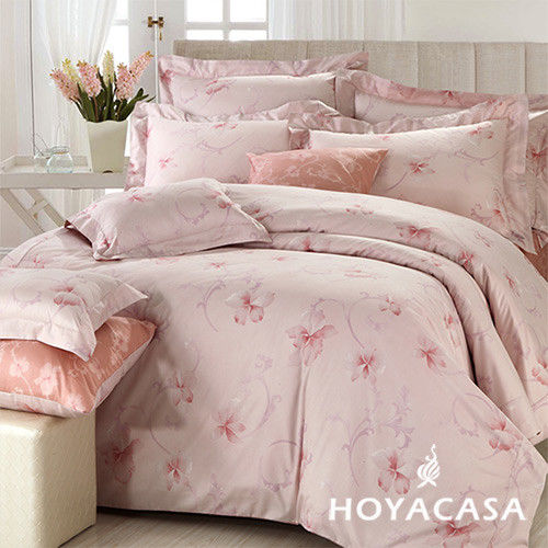 HOYACASA 花語如詩 加大四件式六十支絲棉兩用被床包組-二選一-型