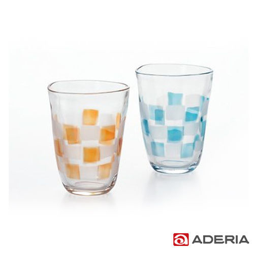【ADERIA】日本進口啤酒專用格紋玻璃對杯290ml