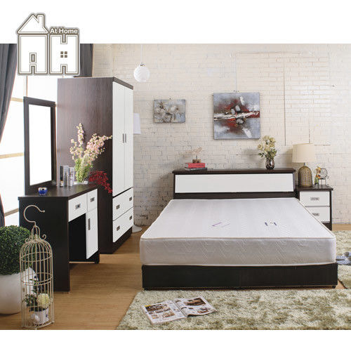 【AT HOME】威尼斯胡桃白雙人臥室六件組(床頭箱+床頭櫃+化妝台+衣櫃+床底+床墊)
