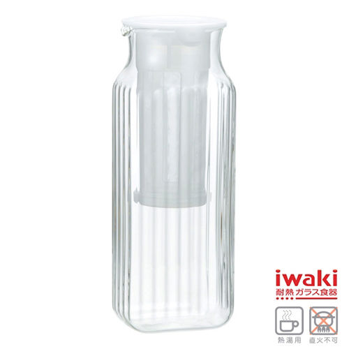 【iwaki】方形耐耐熱玻璃冷水壺 1L(濾茶網白)