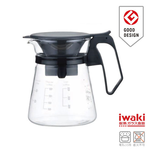 【iwaki】新款滴漏式玻璃咖啡壺 600ml(黑)