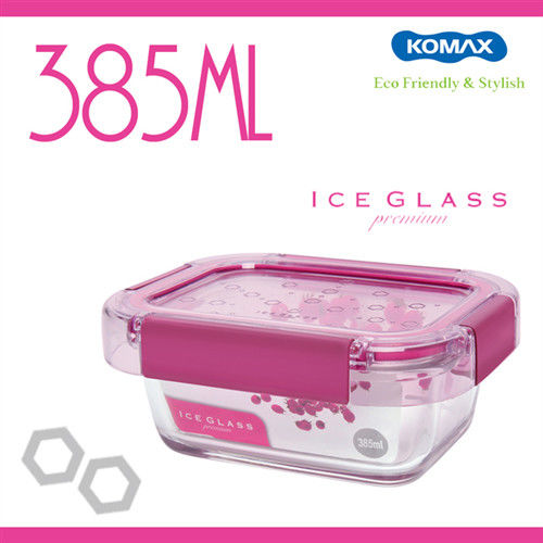 【韓國KOMAX】Ice Glass 抗菌玻璃保鮮盒385ml-59853(桃)
