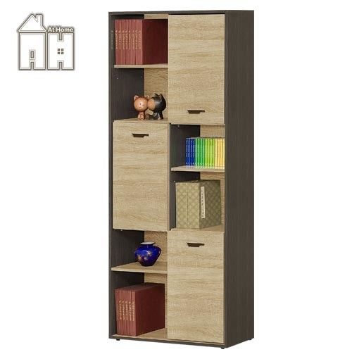 【AT HOME】瑪莎2.7尺橡木紋三門書櫃