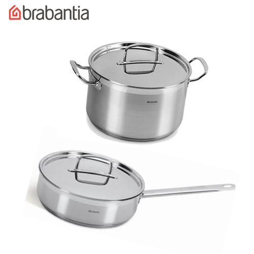 荷蘭BRABANTIA Favourite系列不鏽鋼24公分雙耳湯鍋(小)+24公分單把平底鍋組