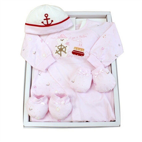 GMP BABY台灣製舒適寶貝海洋船(粉紅)兩用兔裝+帽彌月禮盒1組