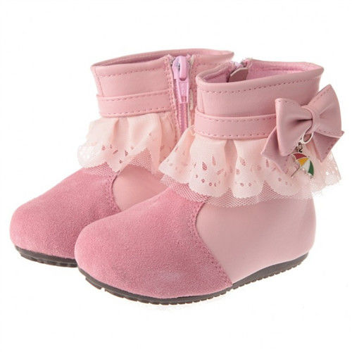 布布童鞋 Arnold Palmer雨傘牌蕾絲滾邊粉色蝴蝶結皮革靴( [ML8126G ] 粉紅款