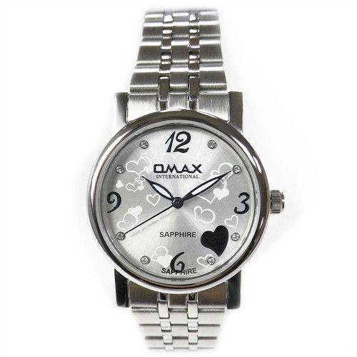 【OMAX】浪漫愛心超薄不鏽鋼圓形女錶
