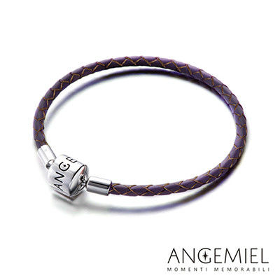 Angemiel安婕米 925純銀珠飾 義大利皮革手鍊(紫色)