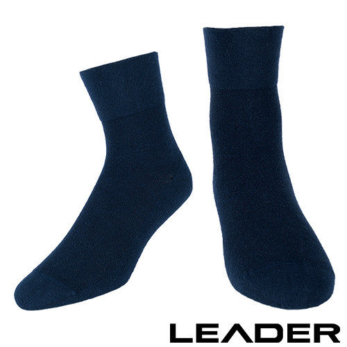 LEADER 除臭去味 紳士素面短筒寬口襪(深藍)