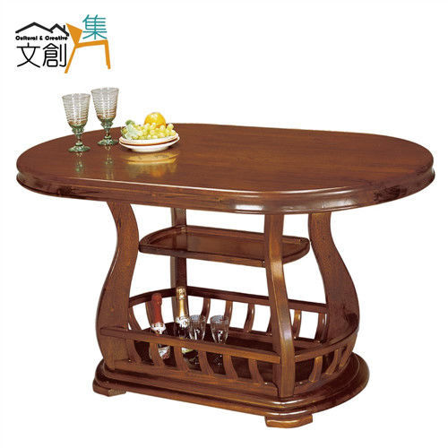 【文創集】艾摩 柚木色 4.8尺實木橢圓型餐桌(雙層收納空間)