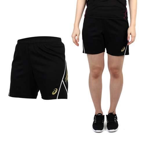 【ASICS】女排球練習短褲- 亞瑟士 黑白金  腰部彈性鬆緊付抽繩