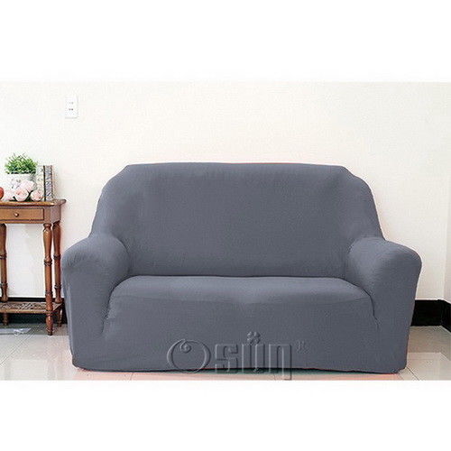 Osun-一體成型防蹣彈性沙發套/沙發罩_2人座 素色款 淺墨灰