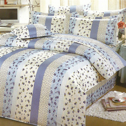 艾莉絲-貝倫 玫瑰公主(6.0呎x7.0呎)六件式雙人特大(高級混紡棉)鋪棉床罩組(藍米色)