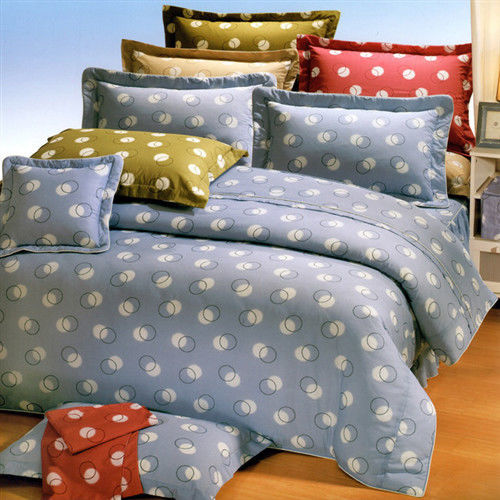 艾莉絲-貝倫 圓素心靈(6.0呎x6.2呎)六件式雙人加大(高級混紡棉)鋪棉床罩組(藍色)