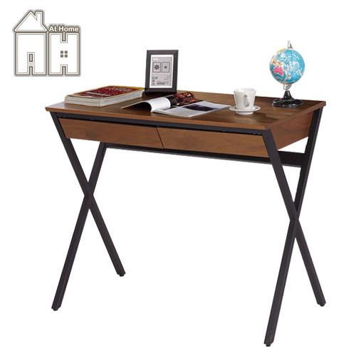 【ATHOME】簡約時尚3尺木質胡桃色二抽收納書桌/電腦桌/工作桌(91X53X77)歐菲